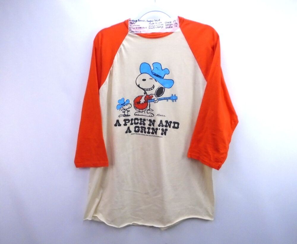 Vintage 1980s Peanuts A Pick'n and a Grin'n Raglan Shirt VERY RARE Artex USA XL